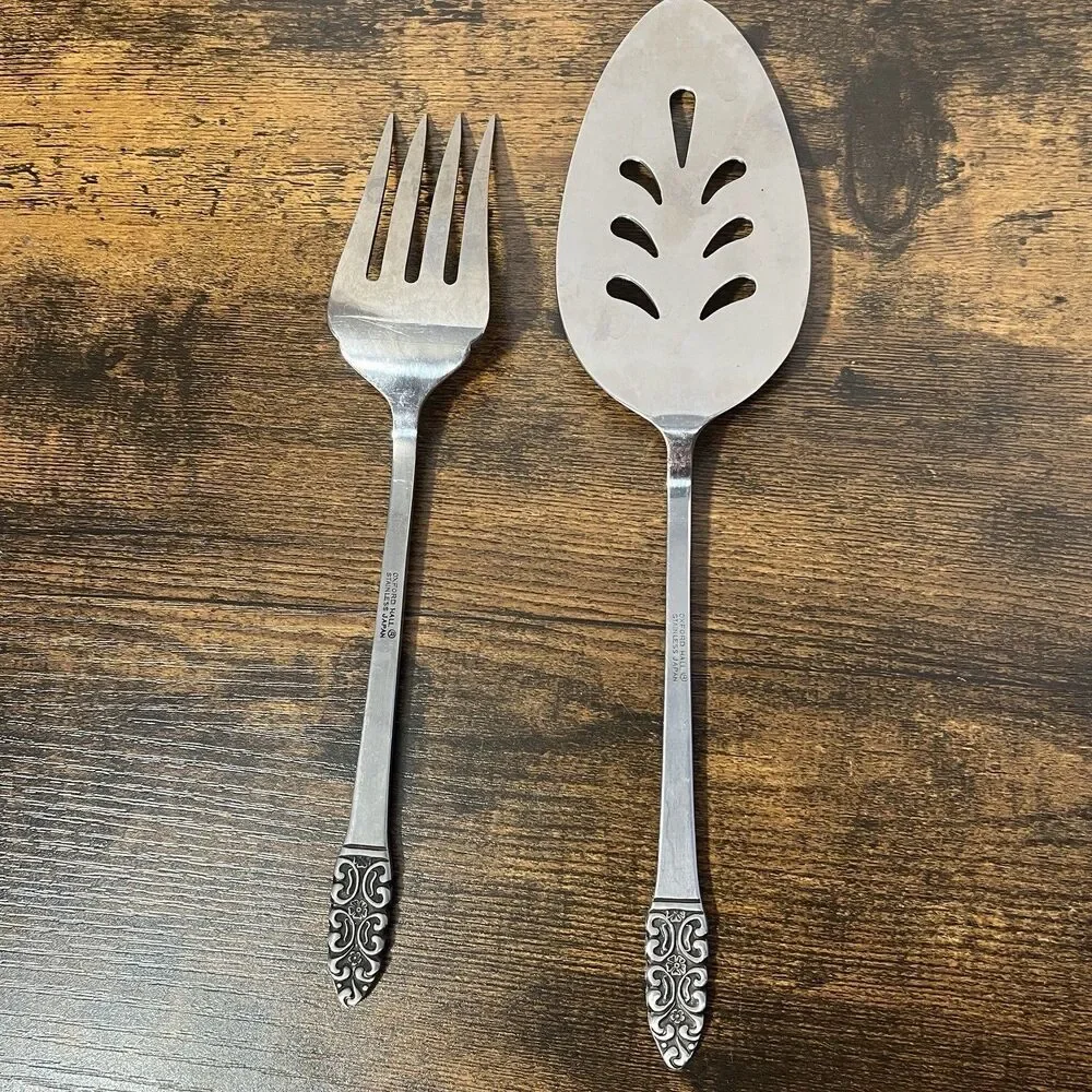 Oxford Hill OXH109  2 Piece  Serving Fork‎ Pie Server Floral Stainless Japan